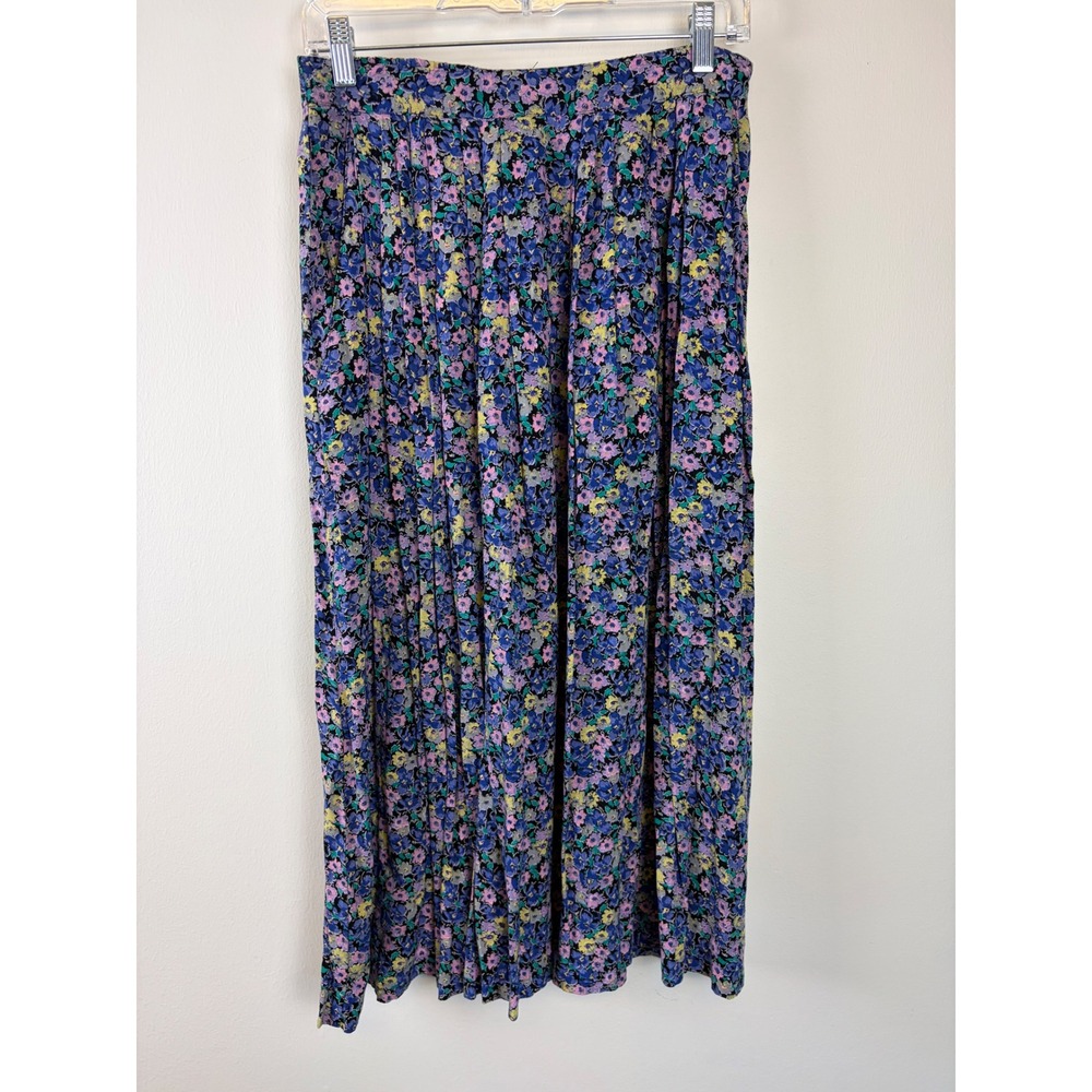 Vintage 90s Marc Anthony Maxi Skirt 12 Blue Pink Ditsy Floral Boho Prairie Pleat